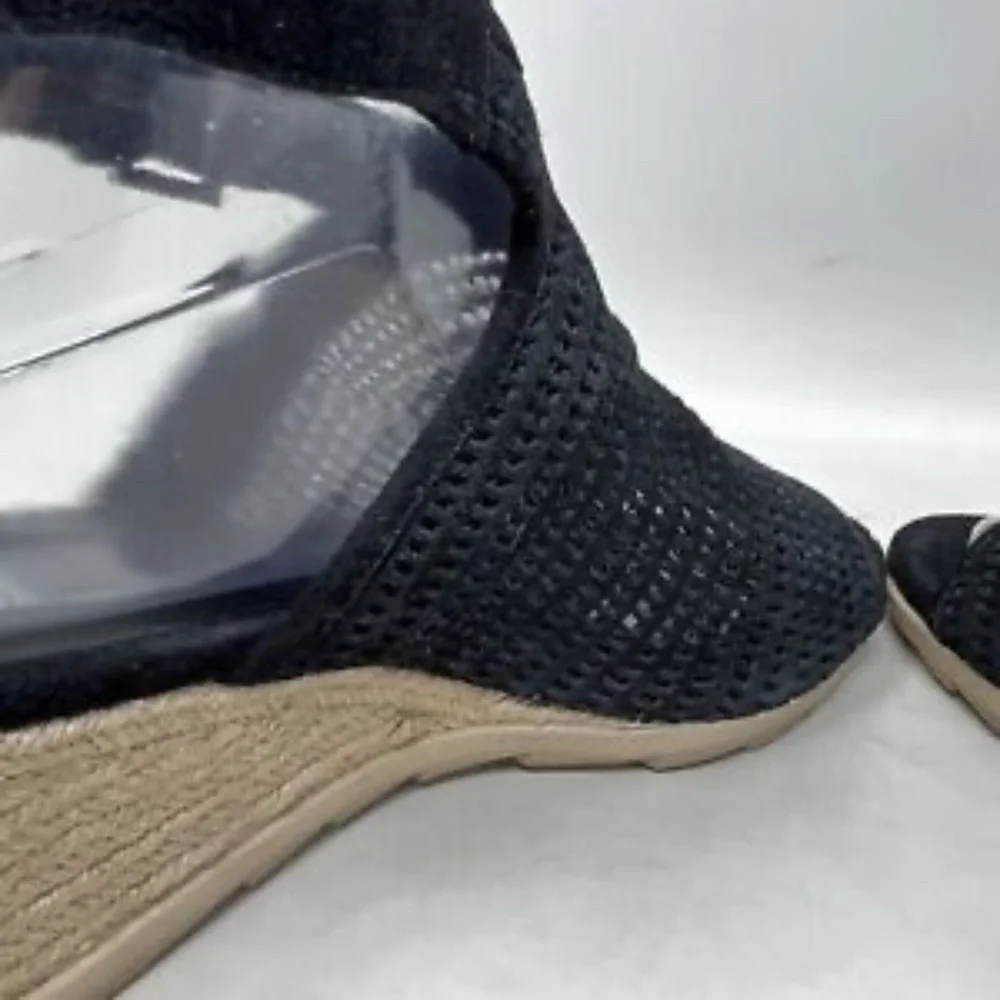 Eileen Fisher Winnie Black Leather Espadrille Wedge Sandal US 8